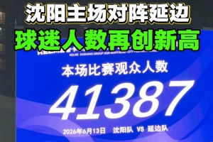 沈阳主场迎战延边，铁西体育场观众人数达41387人，再创纪录