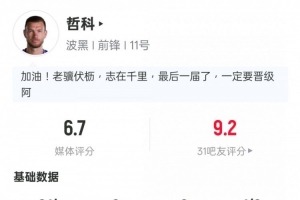 哲科本场比赛表现:射门2次,射正0次,解围2次,拦截1次,获得1张黄牌,得分6.7分