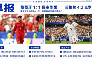 世界杯晨报：葡萄牙1-1平民主刚果获世界杯首分；英格兰4-2胜克罗地亚